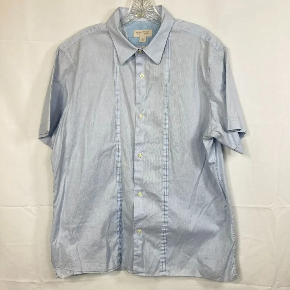 Banana Republic Shirt Mens Sz L Classic‎ Fit Blue Stripe Button Short Sleeve
